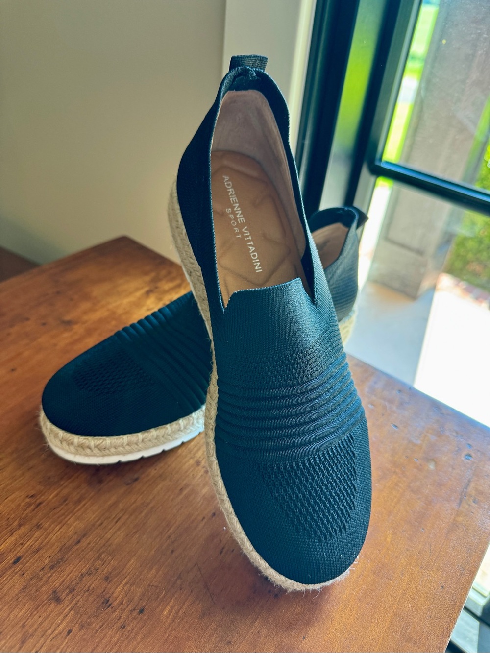 Adrienne Vittadini Black Knit Slip-On Espadrilles